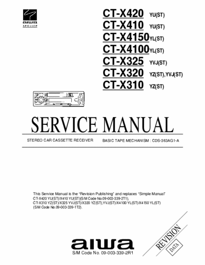 AIWA CT-X310 car audio (18 pag) mod. X320, X325, X4100, X4150, X410, X420.